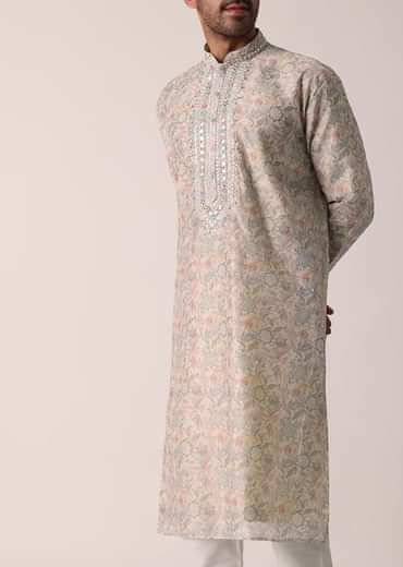 Multi-colored Festive Floral Kurta Set For Men