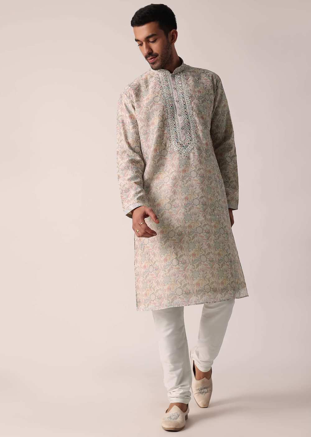 Multi-colored Festive Floral Kurta Set For Men