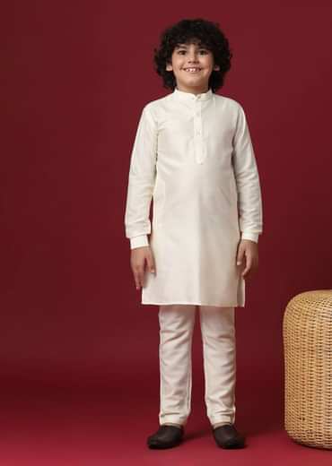 Multi Coloured Printed Jacket Kurta Set In Silk For Boys