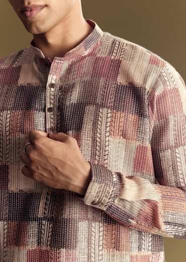Multi Linen Kurta Set With Artistic Kantha Detailing