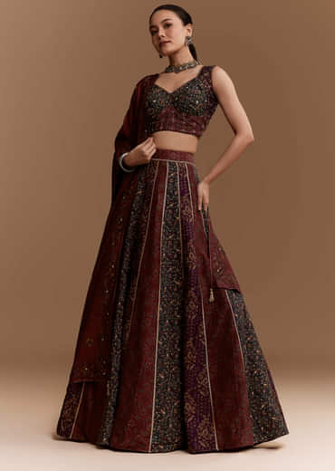 Multi Silk Bridesmaid Lehenga Set with Cutdana Embroidery