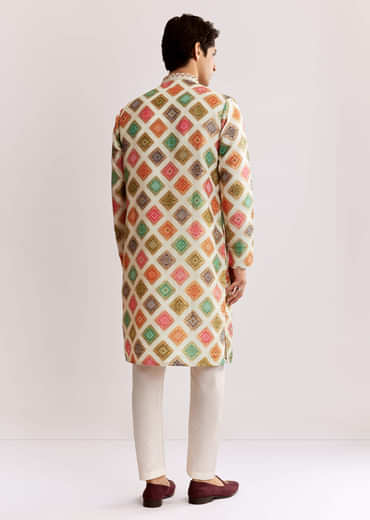 Multi Silk Kurta Set With Geometric Print