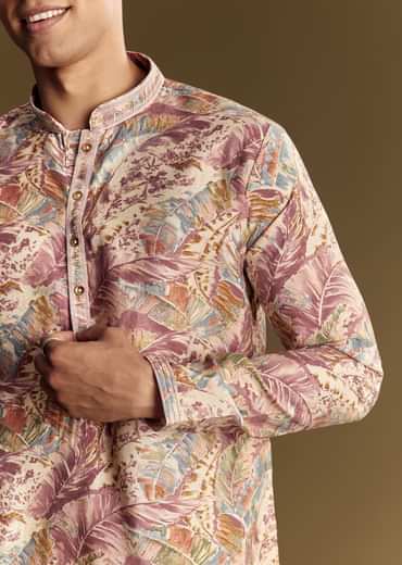 Multi Tone Silk Kurta Set With Floral And Foil Highlights