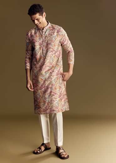 Multi Tone Silk Kurta Set With Floral And Foil Highlights