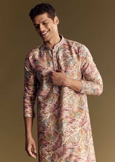 Multi Tone Silk Kurta Set With Floral And Foil Highlights