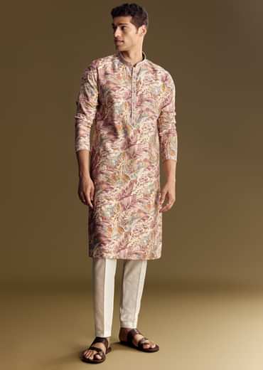 Multi Tone Silk Kurta Set With Floral And Foil Highlights