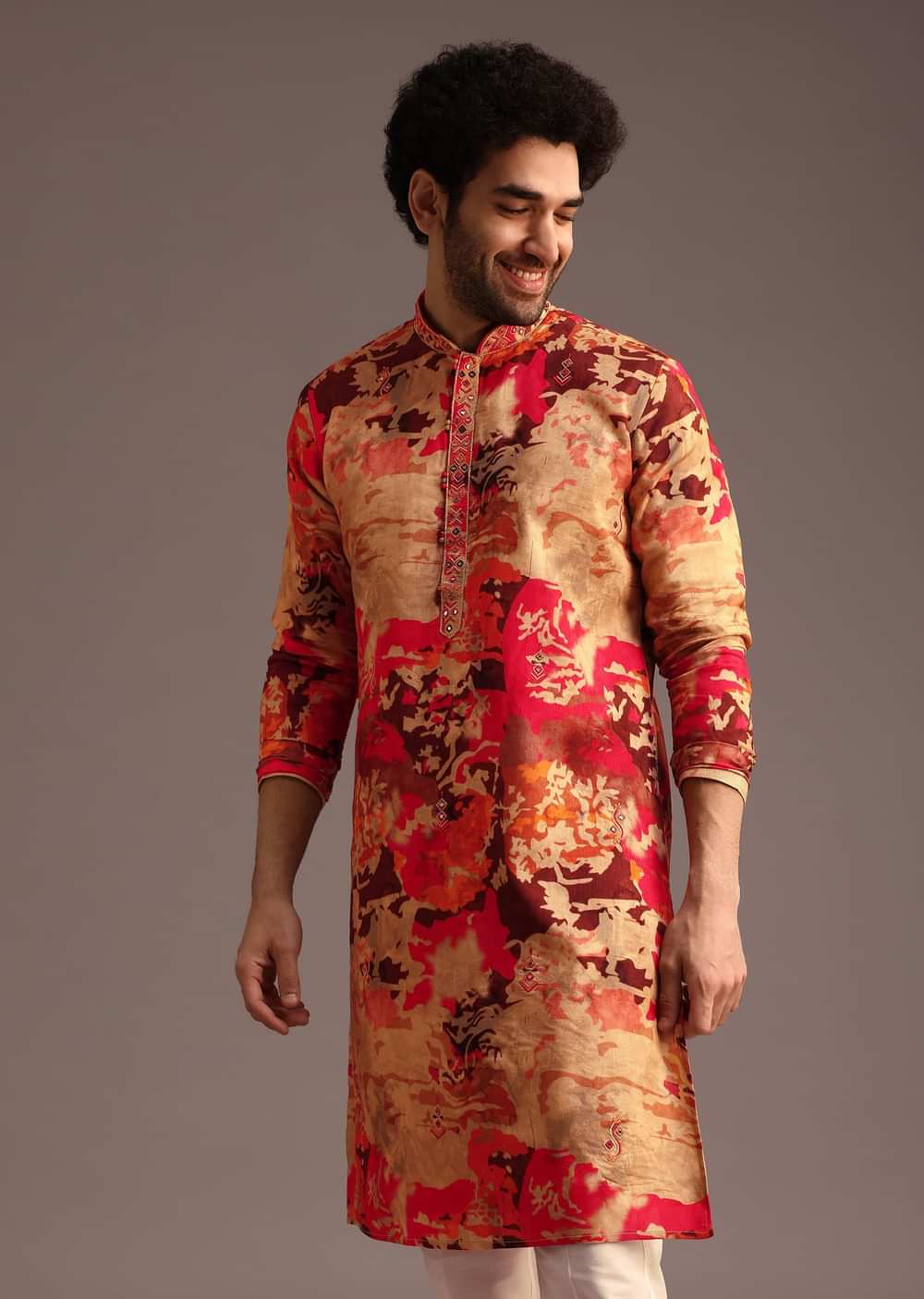 Multi Colour Abstract Print Silk Kurta And Pant