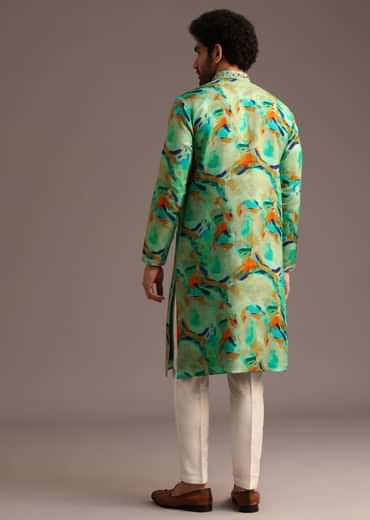 Multi Colour Silk Kurta And Pant With Abstract Print