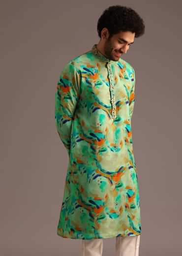 Multi Colour Silk Kurta And Pant With Abstract Print