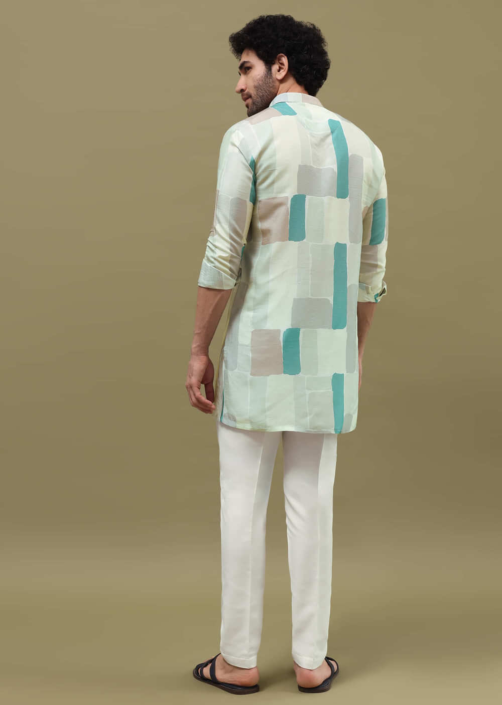 Multi Colour Silk Printed Kurta Set For Men