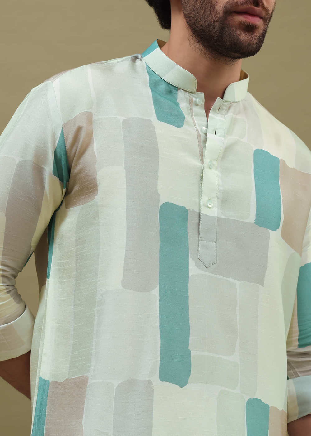 Multi Colour Silk Printed Kurta Set For Men