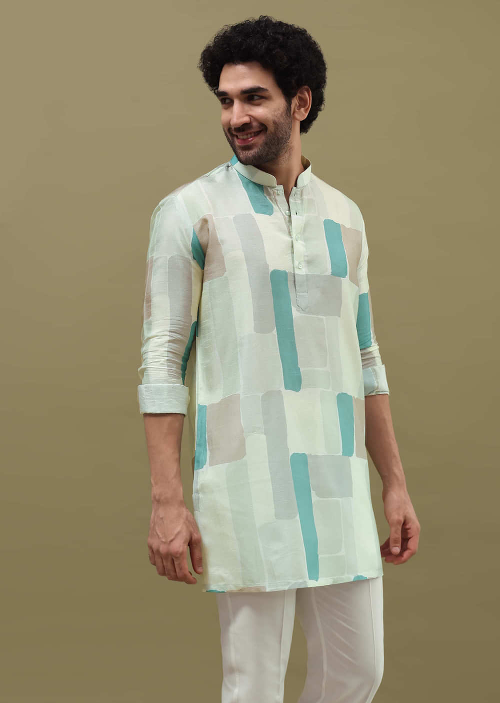 Multi Colour Silk Printed Kurta Set For Men