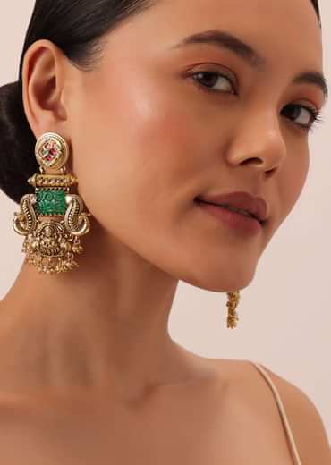 Multi Finish Oxidsed Danglers With Meenakari Detail And Cluster Bead Drops