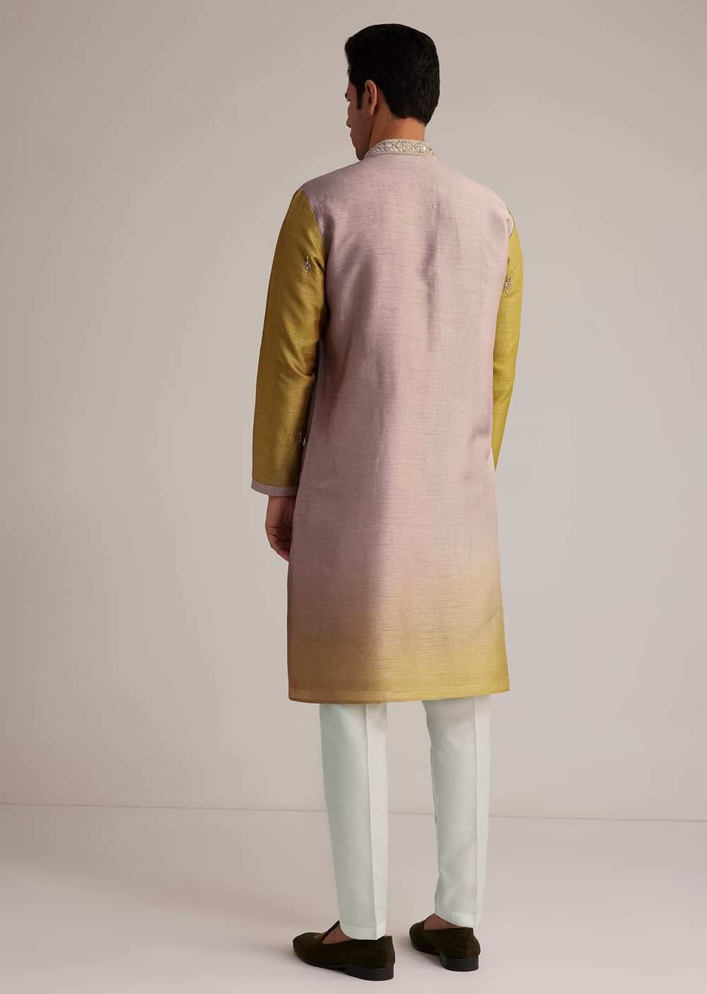 Multi Ombre Silk Kurta Set With Mirror Work