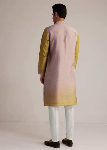 Multi Ombre Silk Kurta Set With Mirror Work