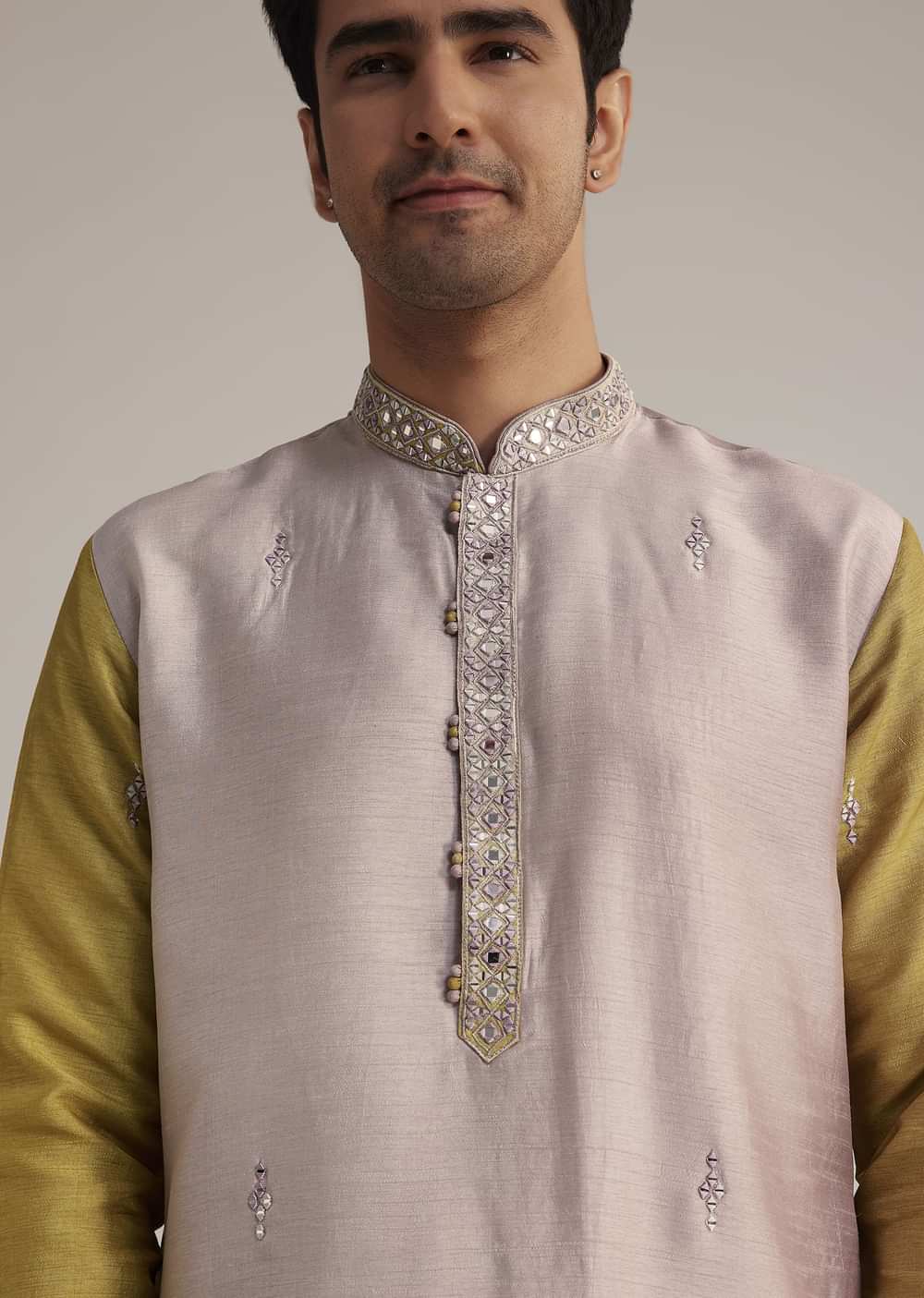 Multi Ombre Silk Kurta Set With Mirror Work