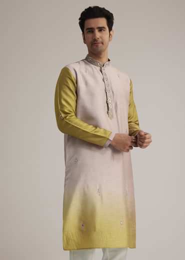 Multi Ombre Silk Kurta Set With Mirror Work