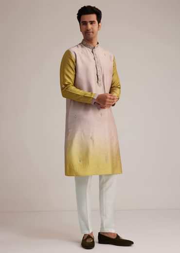 Multi Ombre Silk Kurta Set With Mirror Work