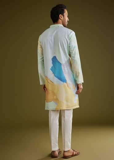 Multicolor Linen Abstract Printed Zipper Kurta Set