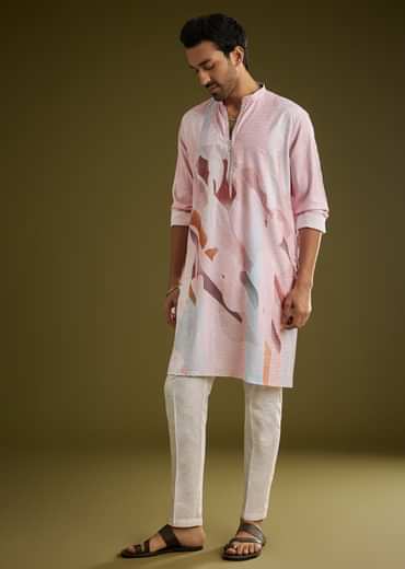Multicolor Linen Kurta Set With Abstract Print