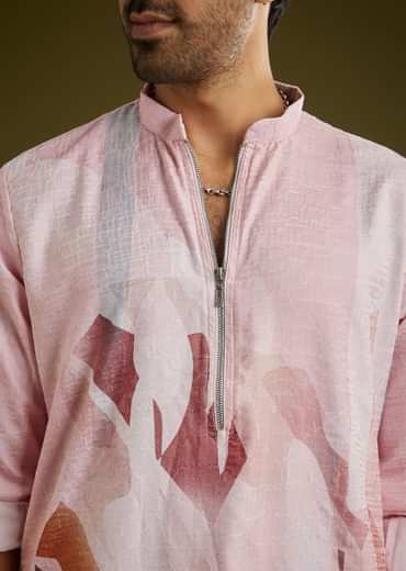 Multicolor Linen Kurta Set With Abstract Print