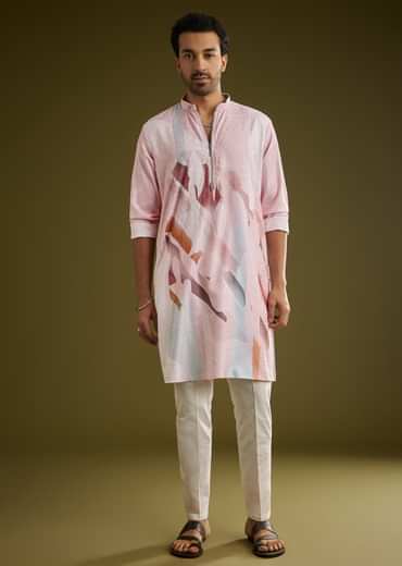 Multicolor Linen Kurta Set With Abstract Print