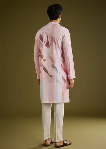 Multicolor Linen Kurta Set With Abstract Print