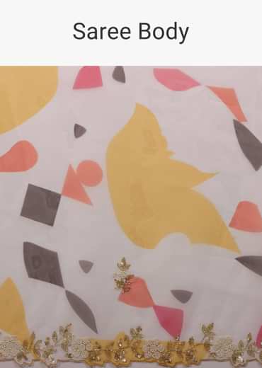 Multicolor Abstract Printed Saree In Organza With Cut Dana Butti All Over