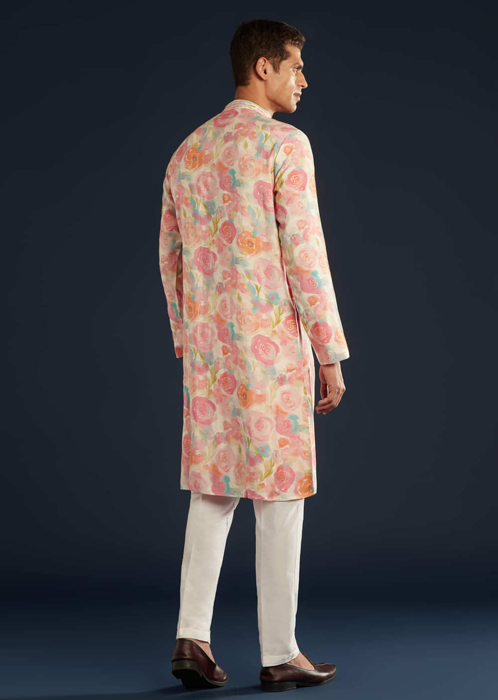 Multicolor Floral Print Silk Kurta and Pant Set