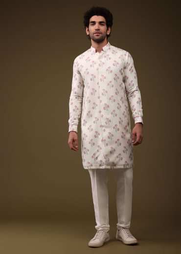 Multicolor Modern Floral Printed Jacket Kurta Set In Silk