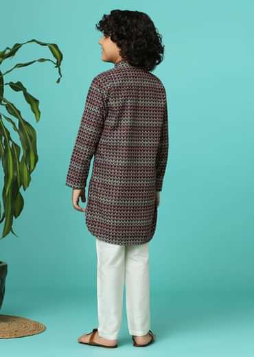 Multicolor Printed Silk Kurta Pant Set