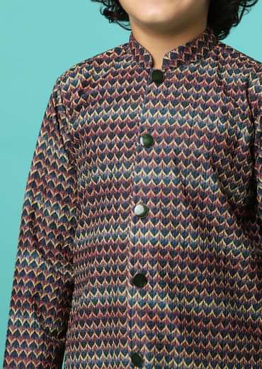 Multicolor Printed Silk Kurta Pant Set