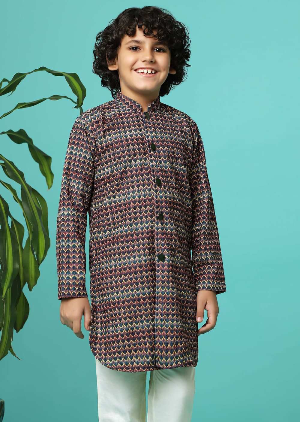 Multicolor Printed Silk Kurta Pant Set