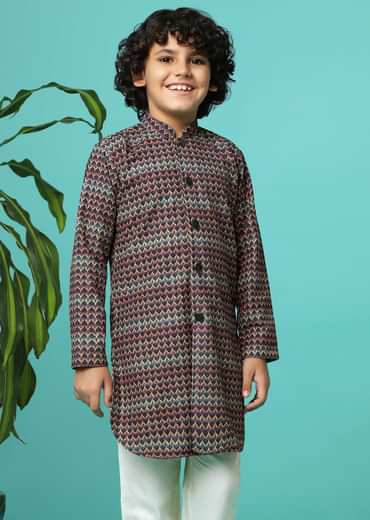 Multicolor Printed Silk Kurta Pant Set