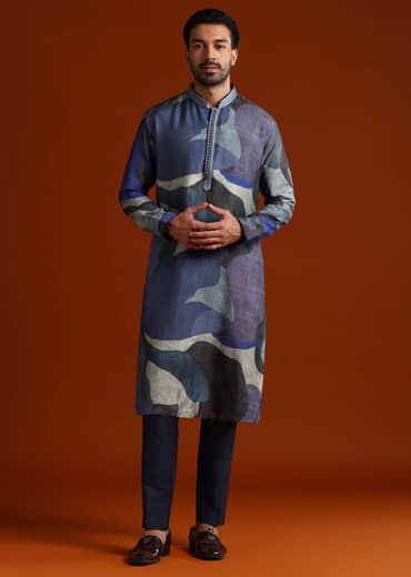 Multicolour Kurta Set For Men With Abstract Print