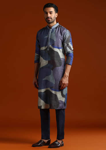 Multicolour Kurta Set For Men With Abstract Print