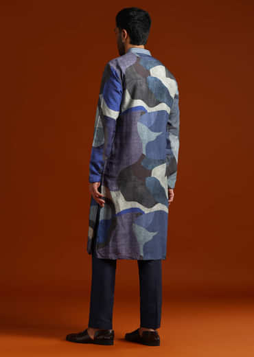 Multicolour Kurta Set For Men With Abstract Print
