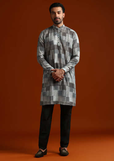 Multicolour Kurta Set For Men With Heavy Kantha Work