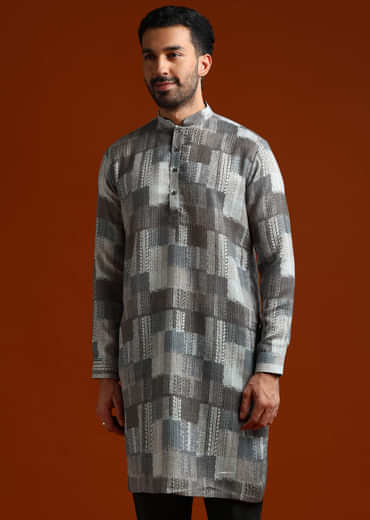 Multicolour Kurta Set For Men With Heavy Kantha Work