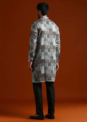 Multicolour Kurta Set For Men With Heavy Kantha Work