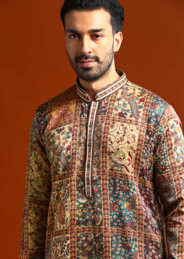 Multicolour Kurta Set For Men With Printed Ethnic Motifs