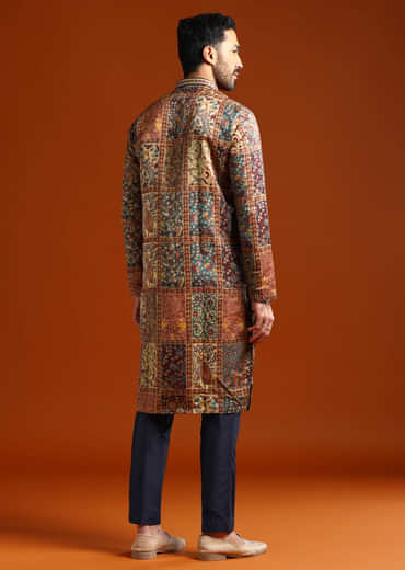 Multicolour Kurta Set For Men With Printed Ethnic Motifs