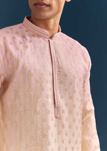 Multicolour Pastel Silk Kurta Set For Men With Sequins Embroidery