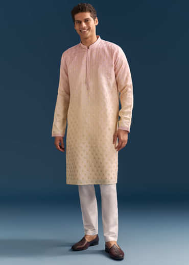 Multicolour Pastel Silk Kurta Set For Men With Sequins Embroidery