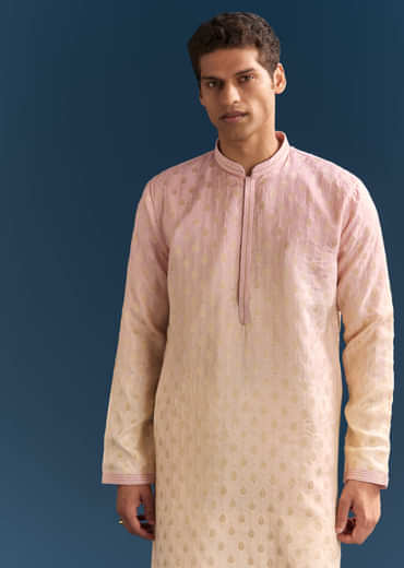 Multicolour Pastel Silk Kurta Set For Men With Sequins Embroidery