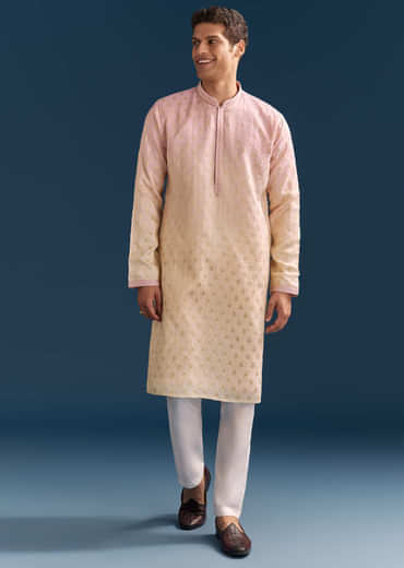 Multicolour Pastel Silk Kurta Set For Men With Sequins Embroidery