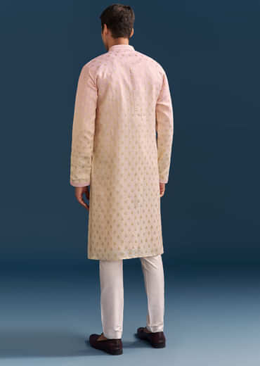 Multicolour Pastel Silk Kurta Set For Men With Sequins Embroidery