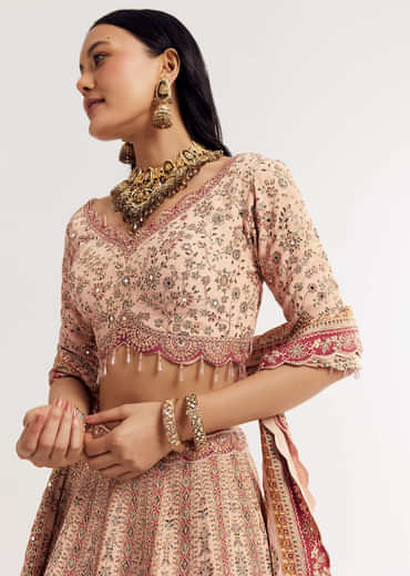 Multicolour Printed Stone Cutdana Embroidered Lehenga With Crepe Dupatta