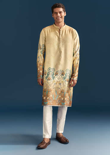 Multicolour Silk Kurta Set For Men With Abstract Print
