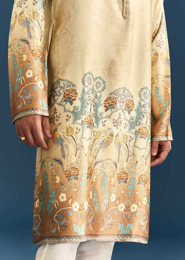Multicolour Silk Kurta Set For Men With Abstract Print